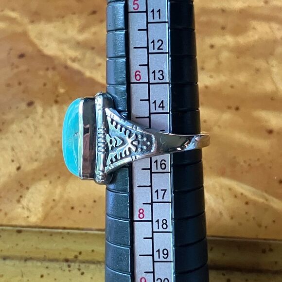 Natural Royston Turquoise Sterling Silver Eagle Ring Size 7 - Picture 8 of 9